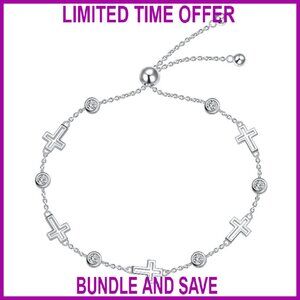 Sterling Silver Adjustable Cross Bracelet with Zirconia Stones